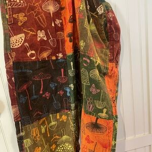 Colorful Patchwork Pants with Mushroom Print Medium NWT